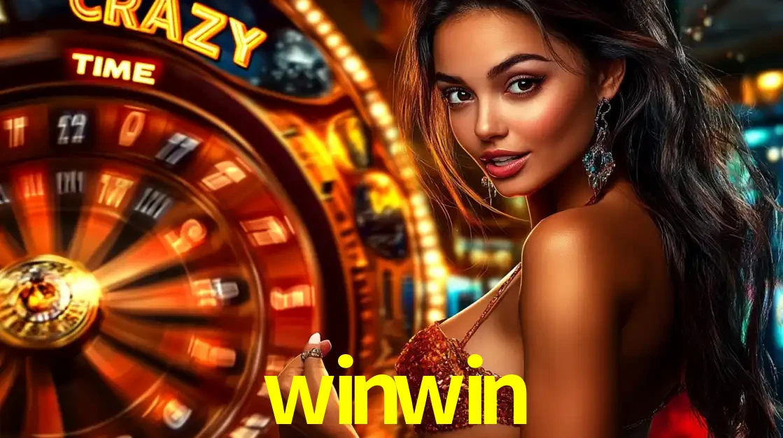 Mulher ao lado da roda de prêmios do jogo de cassino ao vivo Crazy Time, um dos shows de jogos mais emocionantes oferecidos pela plataforma de apostas winwin.